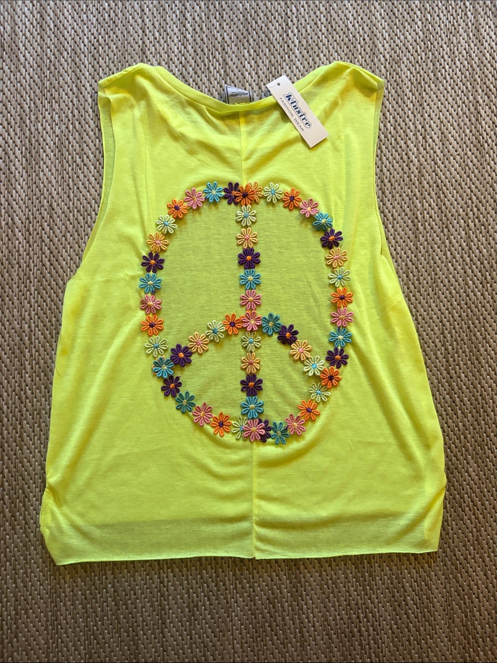 Bright Yellow Floral cut Out Peace Sign Tank Top
